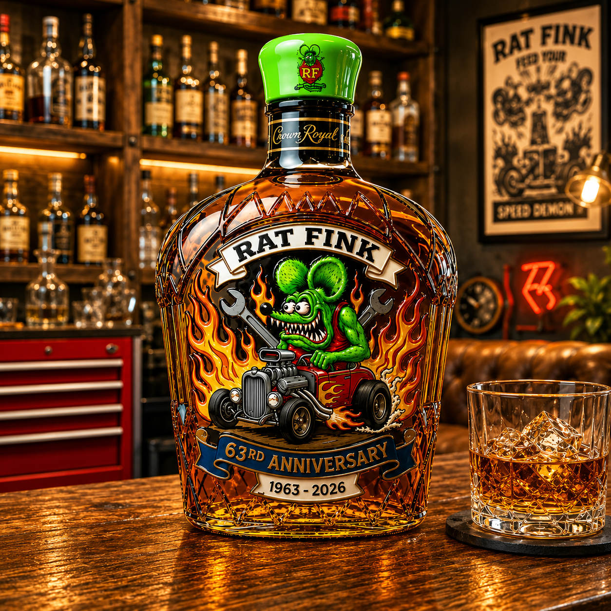 Rat Pink 63rd Anniversary Whiskey Bottle