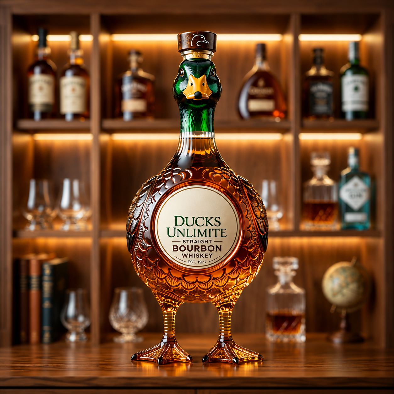 Ducks Unlimited 3D Mallard Bourbon Whiskey Bottle