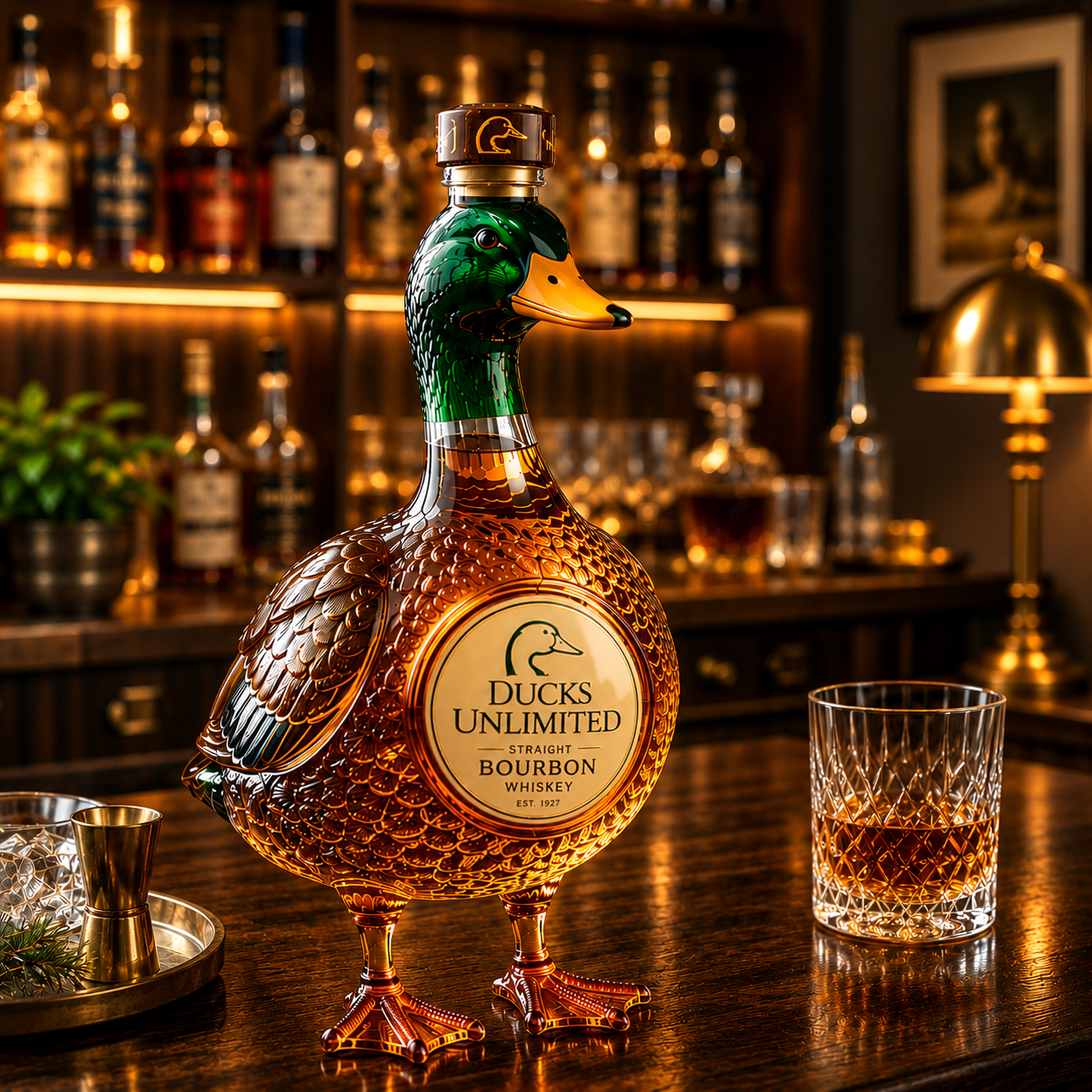 Ducks Unlimited 3D Mallard Bourbon Whiskey Bottle