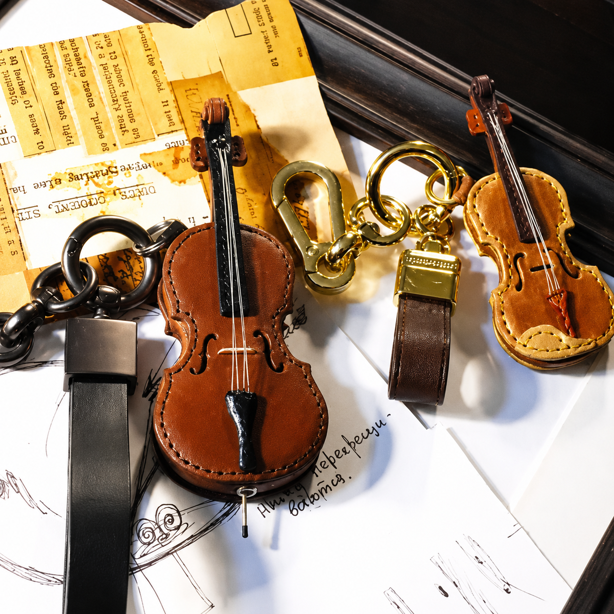 Crafted Leather Violin & Cello Keychain