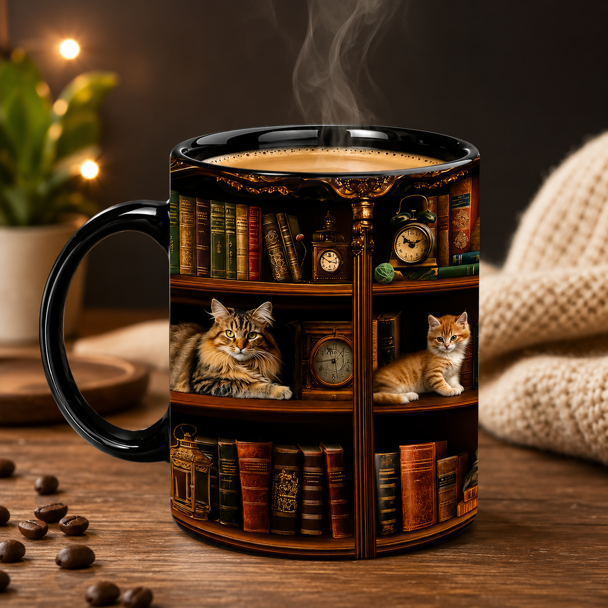 "Library Cats & Vintage Books" Ceramic Mug