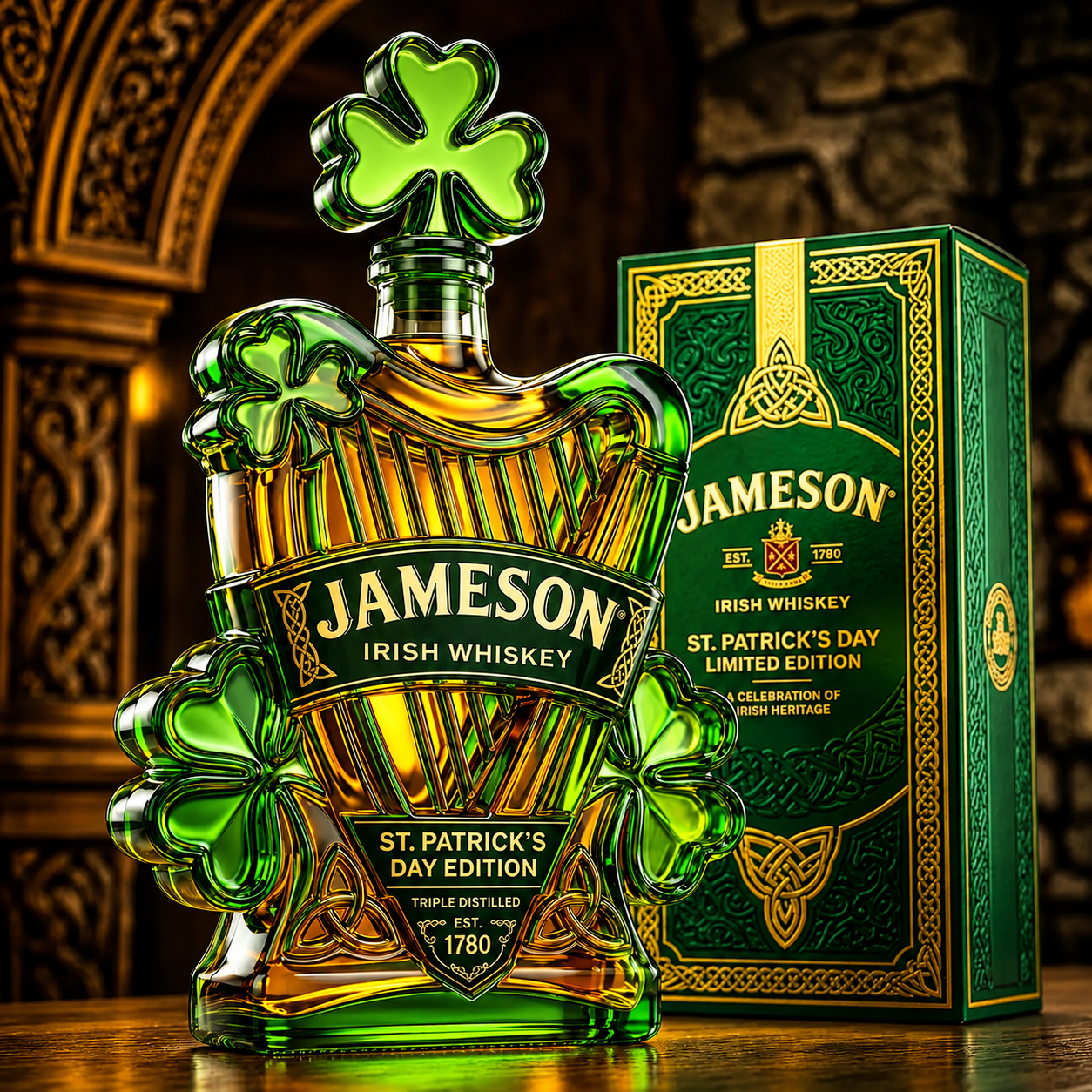 Jameson St. Patrick's Day Limited Edition Celtic Harp Irish Whiskey Bottle