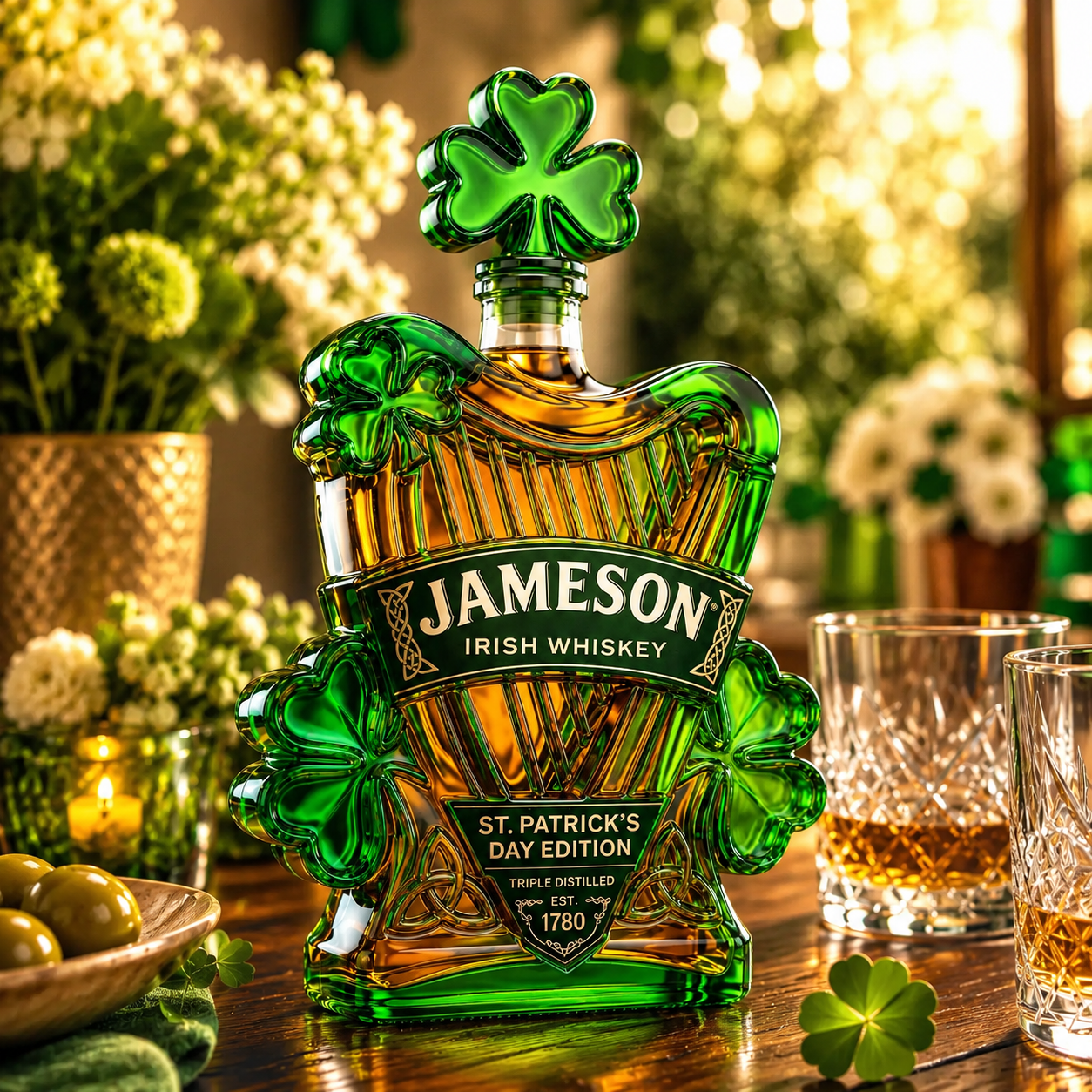 Jameson St. Patrick's Day Limited Edition Celtic Harp Irish Whiskey Bottle