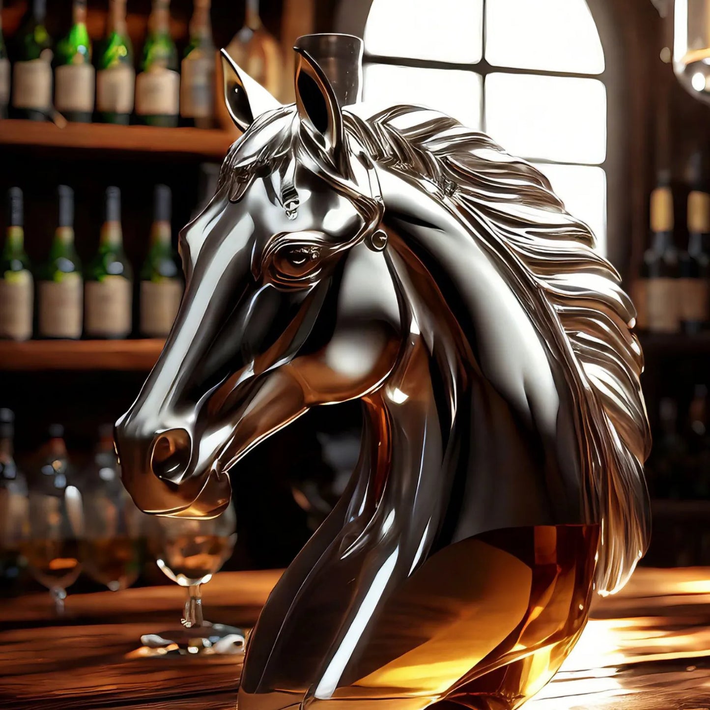 Handblown Horse Whiskey Bottle