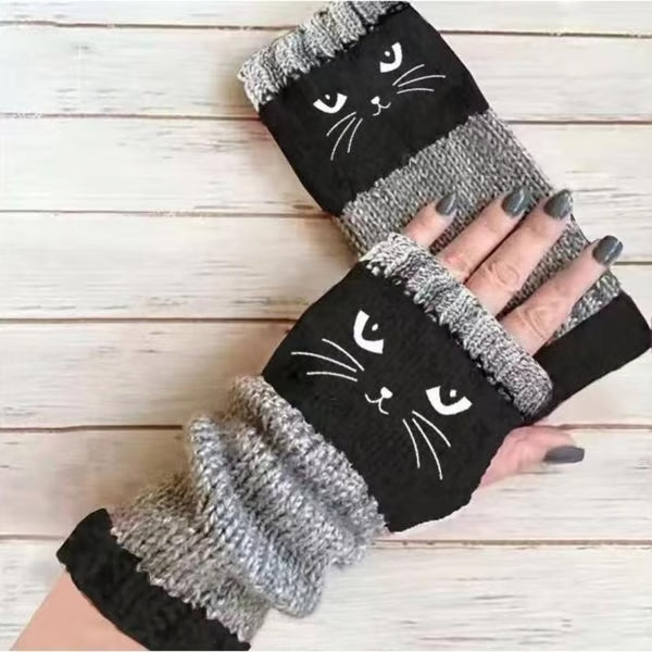 Women’s Knitted Fingerless Gloves with Cute Cat – Cozy, Stylish & Practical Winter Hand Warmers
