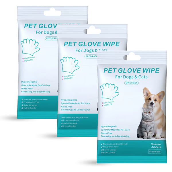 Rinse-Free Dog Shampoo Mitts – Hypoallergenic Pet Bath Wipes - 6 Packs
