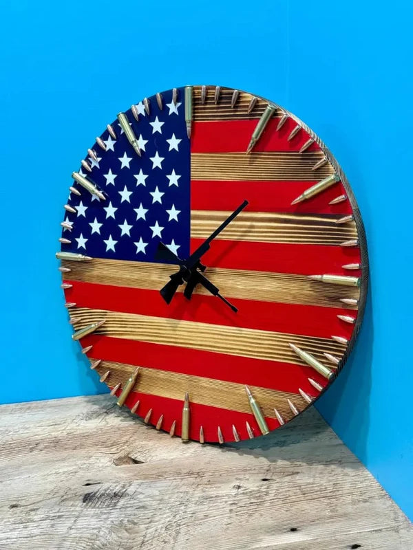 Handmade Patriotic American Flag Clock