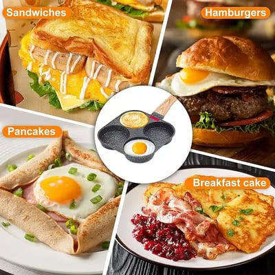 4-Hole Non-Stick Egg Frying Pan – Multifunction Skillet with Wooden Handle