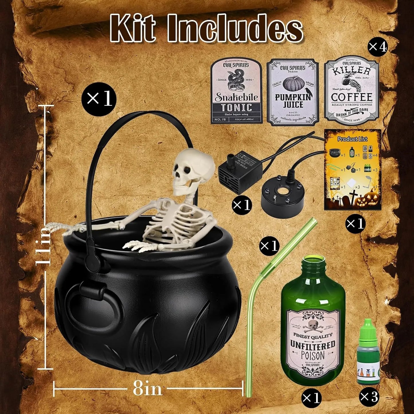 Halloween Cauldron Diffuser with Floating Potion Bottles