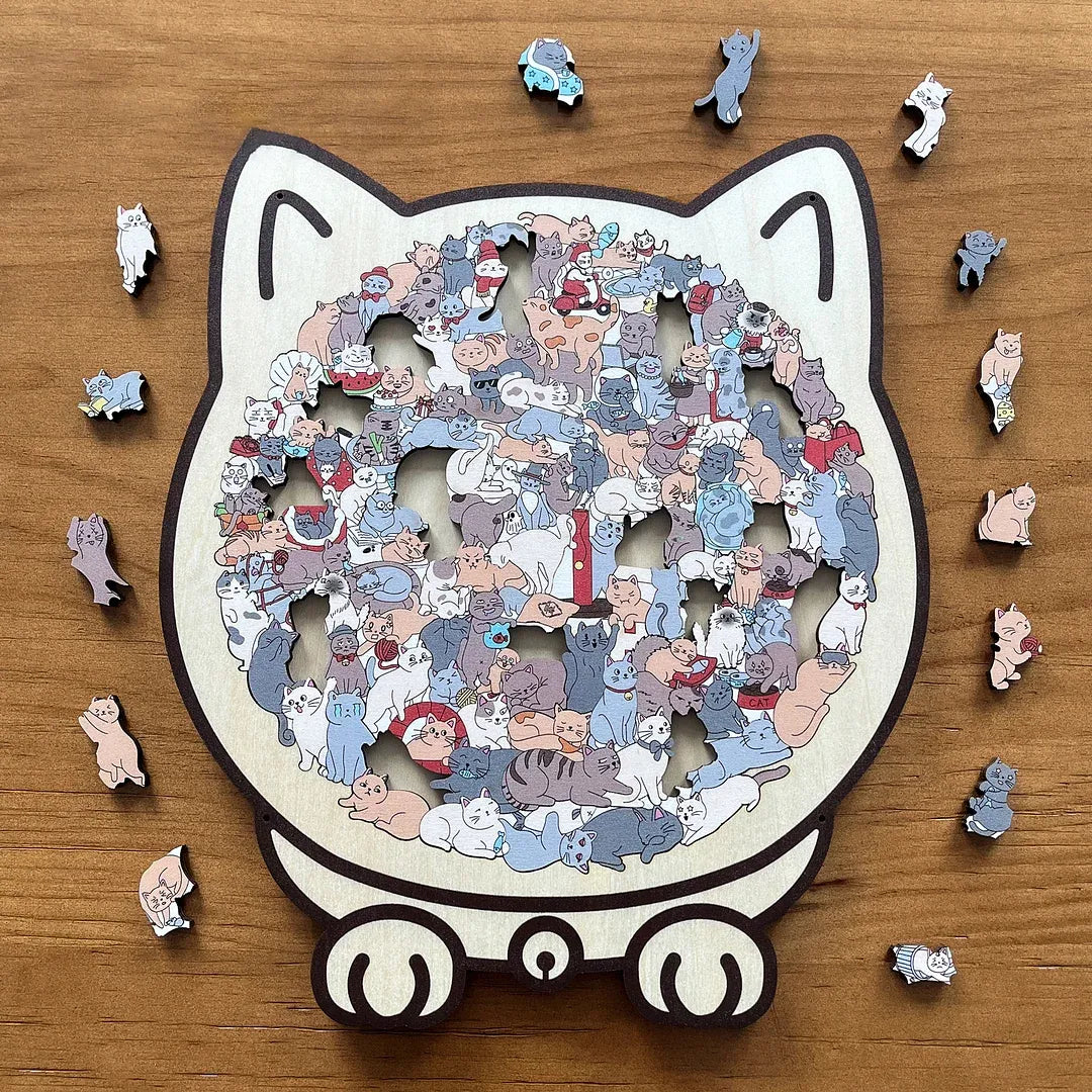 Cat Shaped Wooden Jigsaw Puzzle