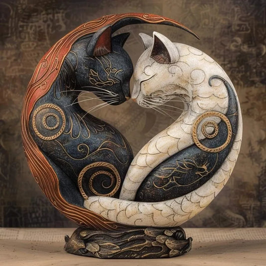 Black and White Cat Yin Yang Art Desk Decor