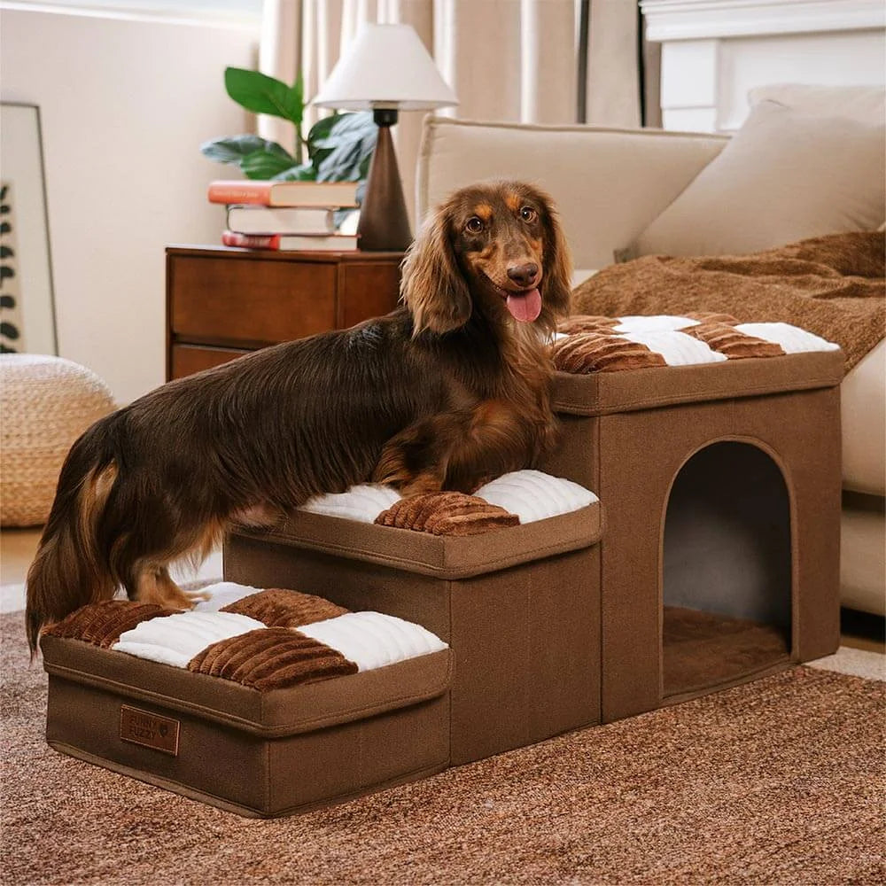 Chessboard Plaid Handcrafted Dog Stairs with Storage