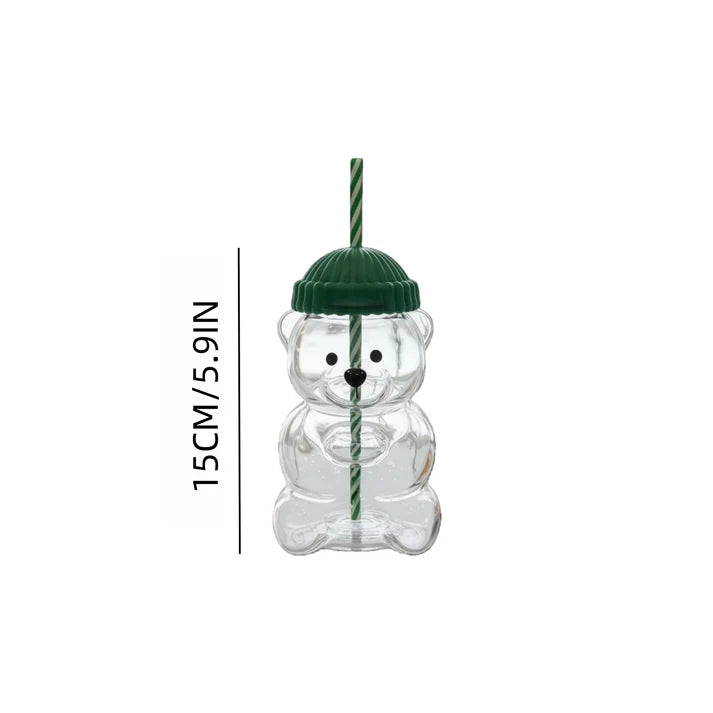 Bear Glass Cup with Straw