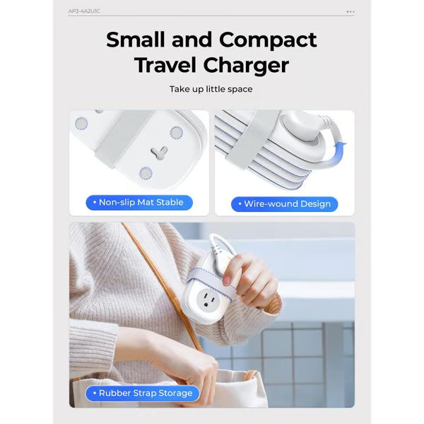 Travel Power Strip, ORICO 4 Outlets 2 USB Ports (1 USB C) with 4FT Wrapped Short Extension Cord Small Power Strip