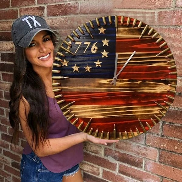 Handmade Patriotic American Flag Clock