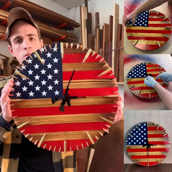 Handmade Patriotic American Flag Clock