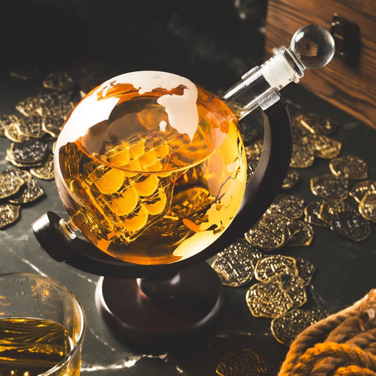 Antique Globe Whiskey Decanter Set