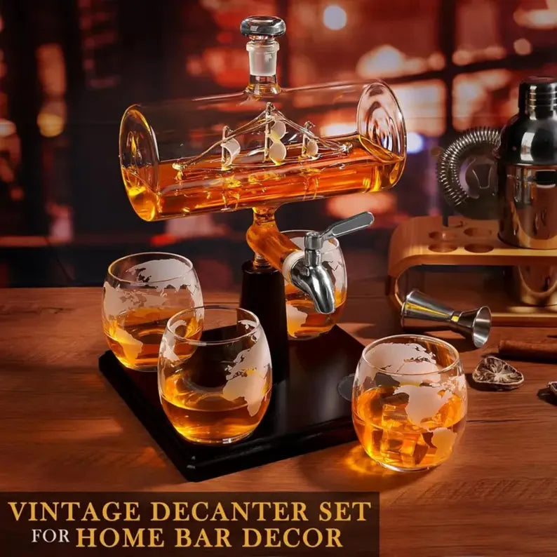Sailboat Whiskey Decanter Set with Globe Glasses