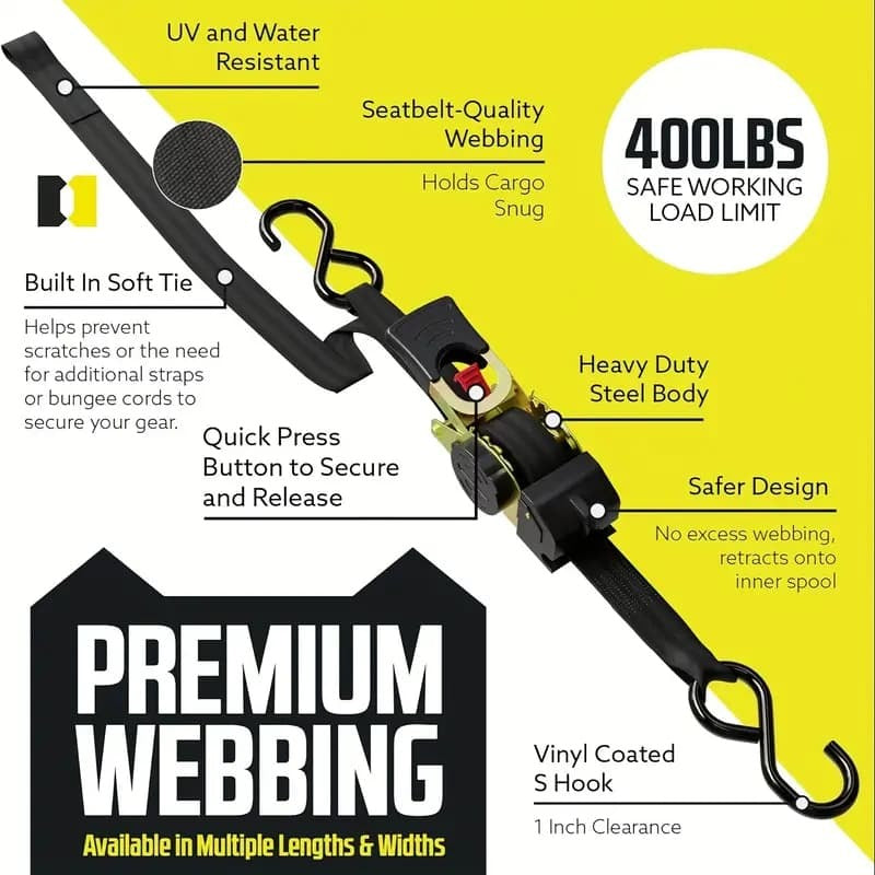 Upgraded 2025 Retractable Ratchet Strap