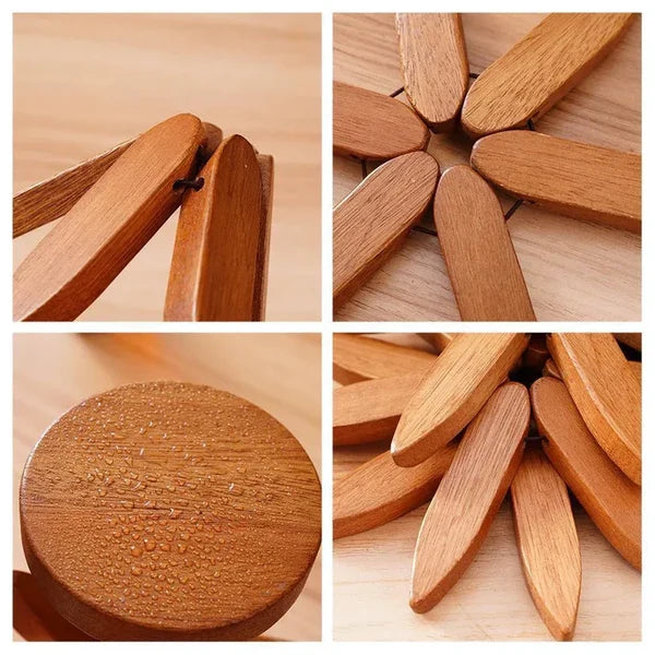 Natural Tree Trivet Set - 4 bamboo Trivets & 1 Stand